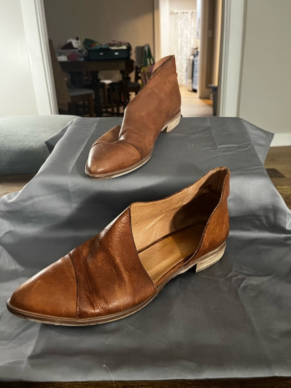 Free People Cognac Leather Pointed Slip-On Flats